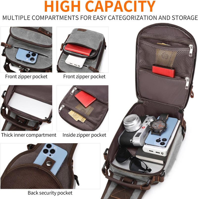 NerIion Nerlion Sling Bag for Men Waxed Canvas Crossbody Bag Chest Bag Water Resistant Shoulder Bag Casual Daypack - Image 4